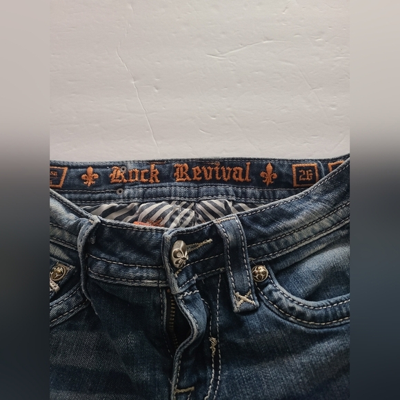 Rock Revival Blue Denim Jeans women's sz. 26 embellished pockets - Picture 5 of 11